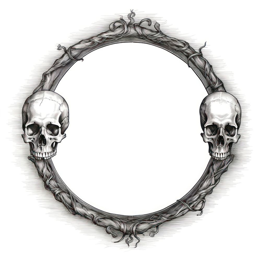 Circle frame with skull white background photography history.