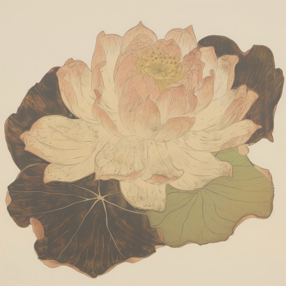 Illustratio the 1970s of lotus painting flower petal.