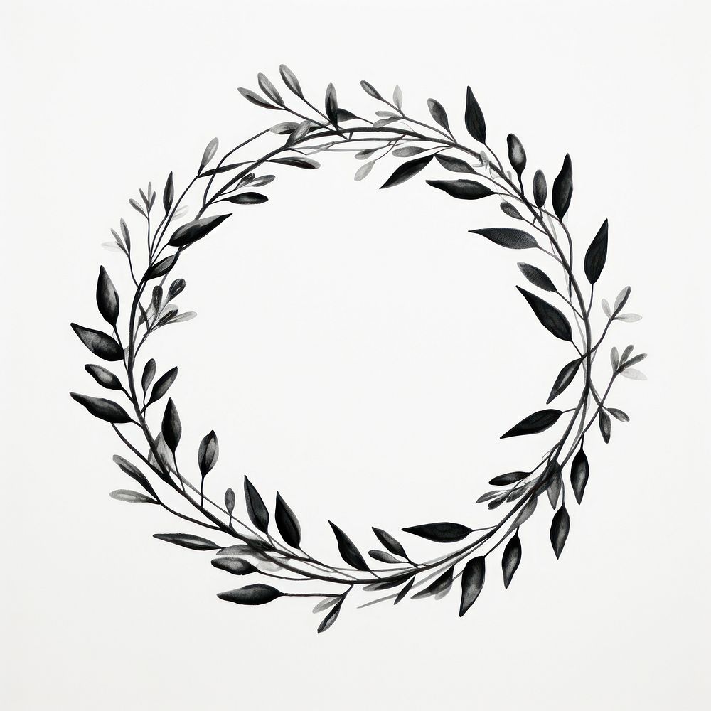 Black and white illustration olive branch hand drawn.