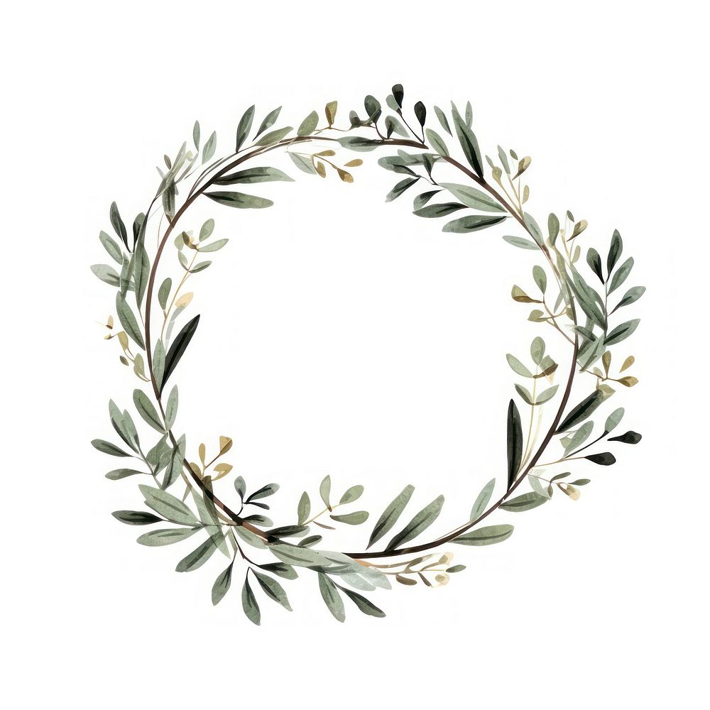 Illustration olive branch hand drawn wreath.