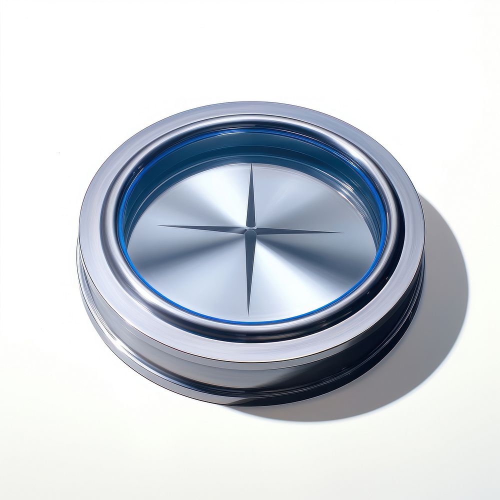 Surrealistic painting of compass white background circle hubcap.