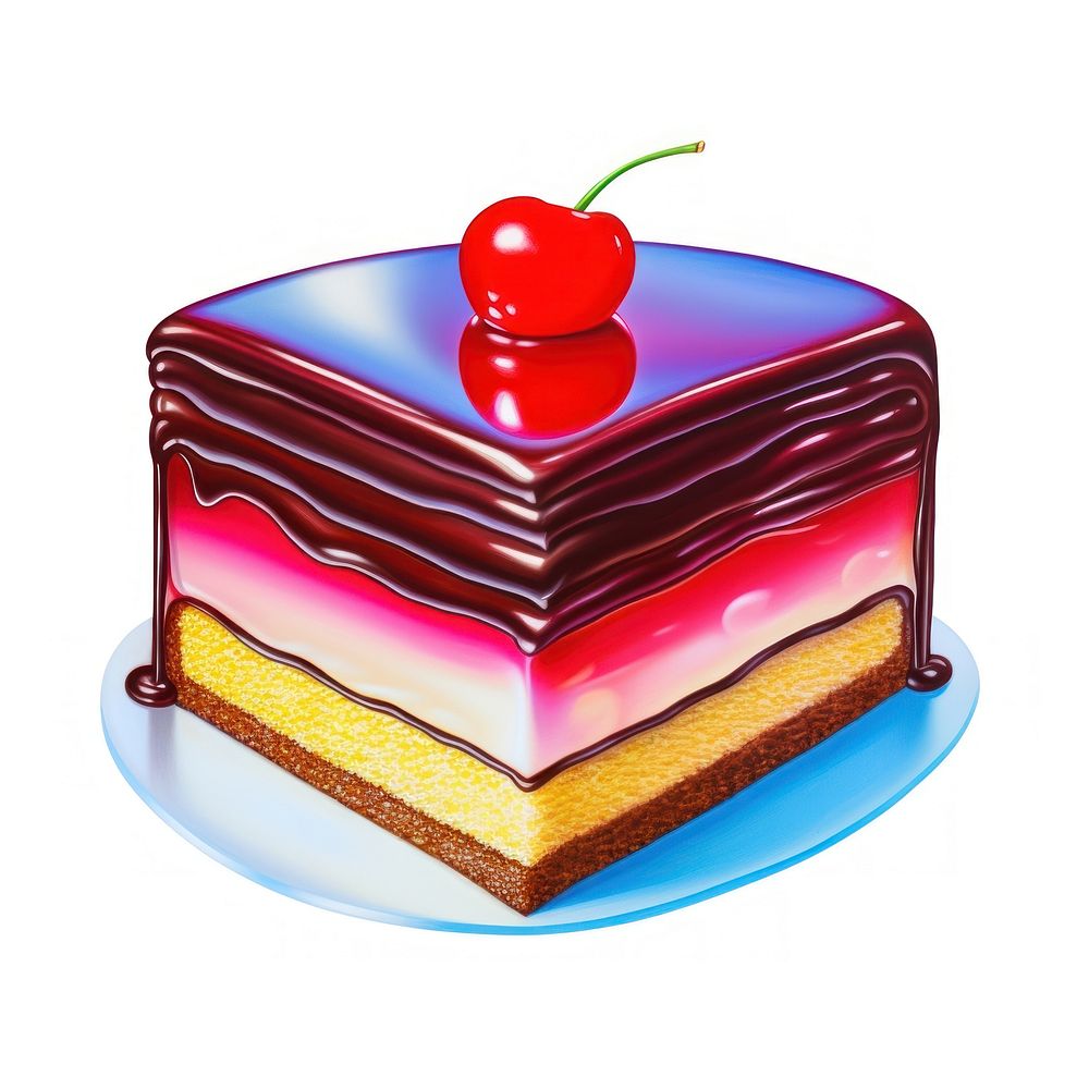 Surrealistic painting of cake dessert fruit food.