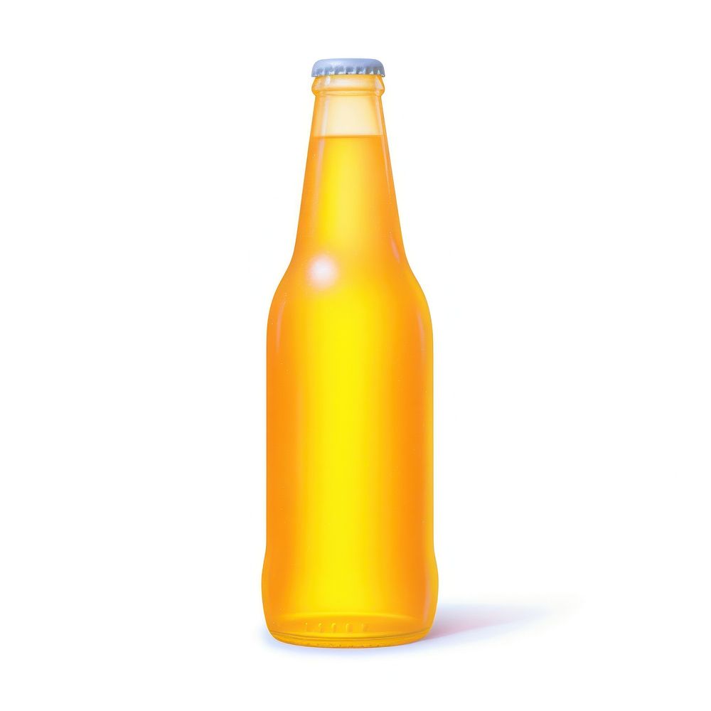 Surrealistic painting of beer bottle drink white background.