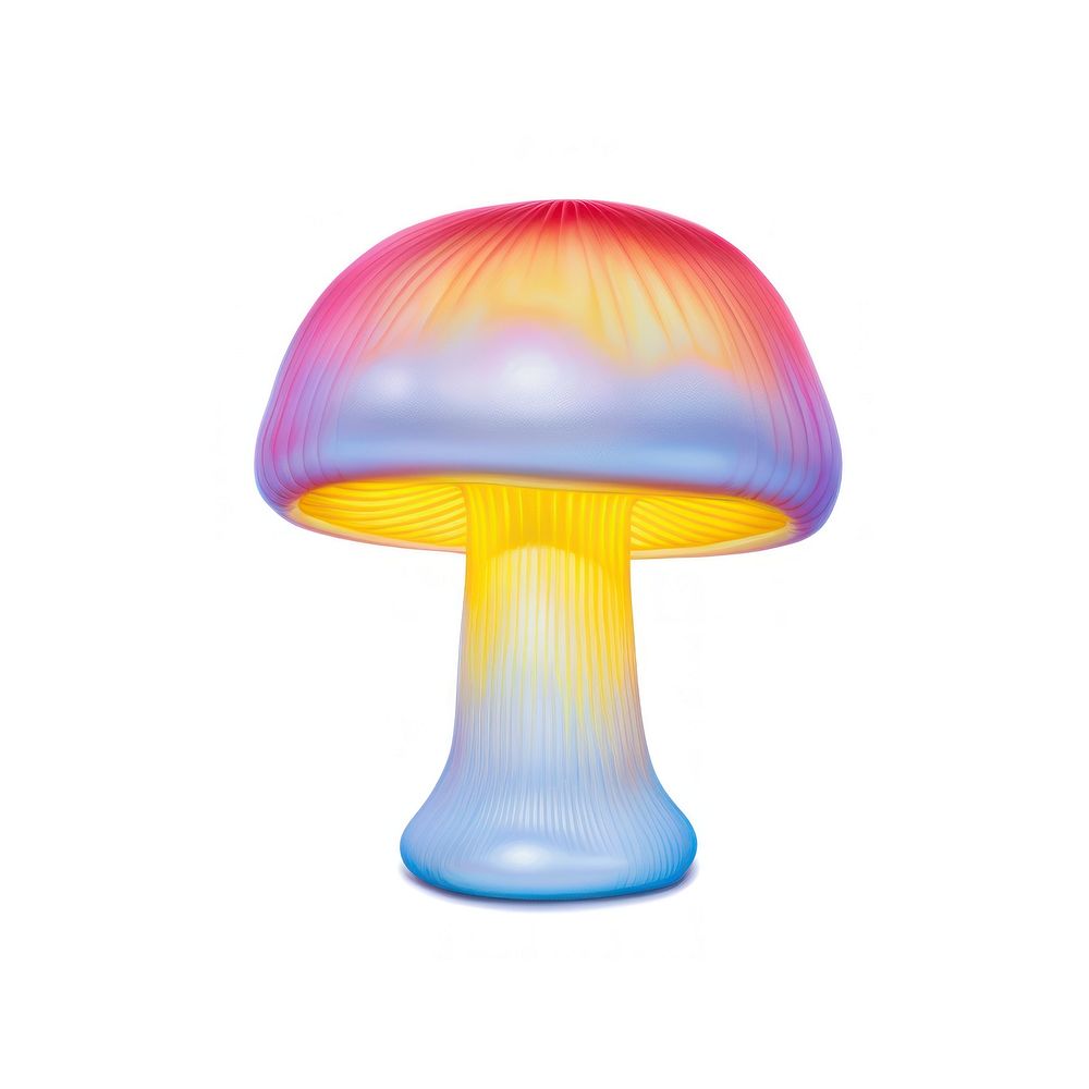 Surrealistic painting of mushroom fungus lamp white background.