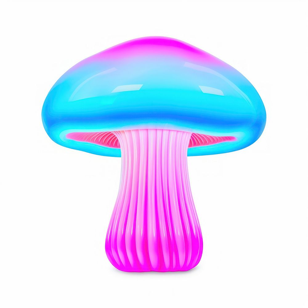 Surrealistic painting of neon mushroom purple fungus agaric.