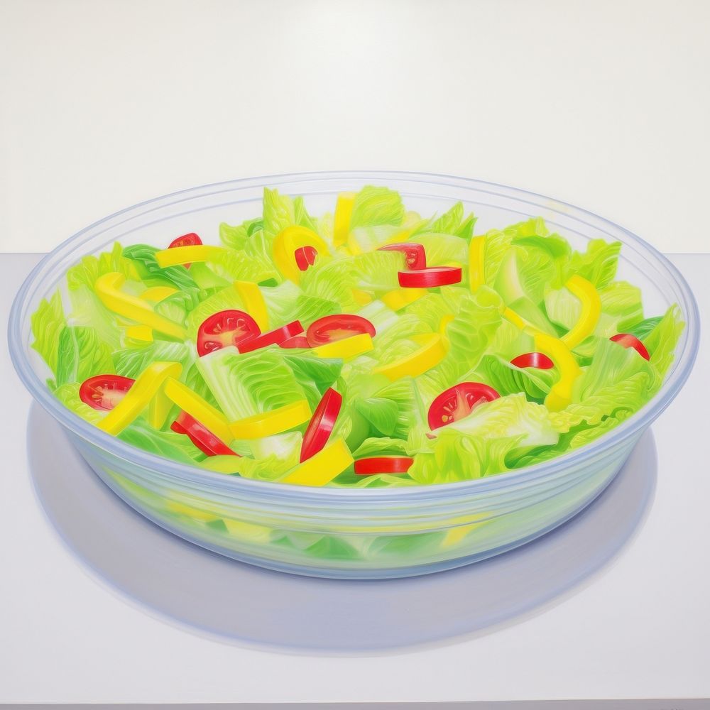 Surrealistic painting of salad food bowl vegetable.