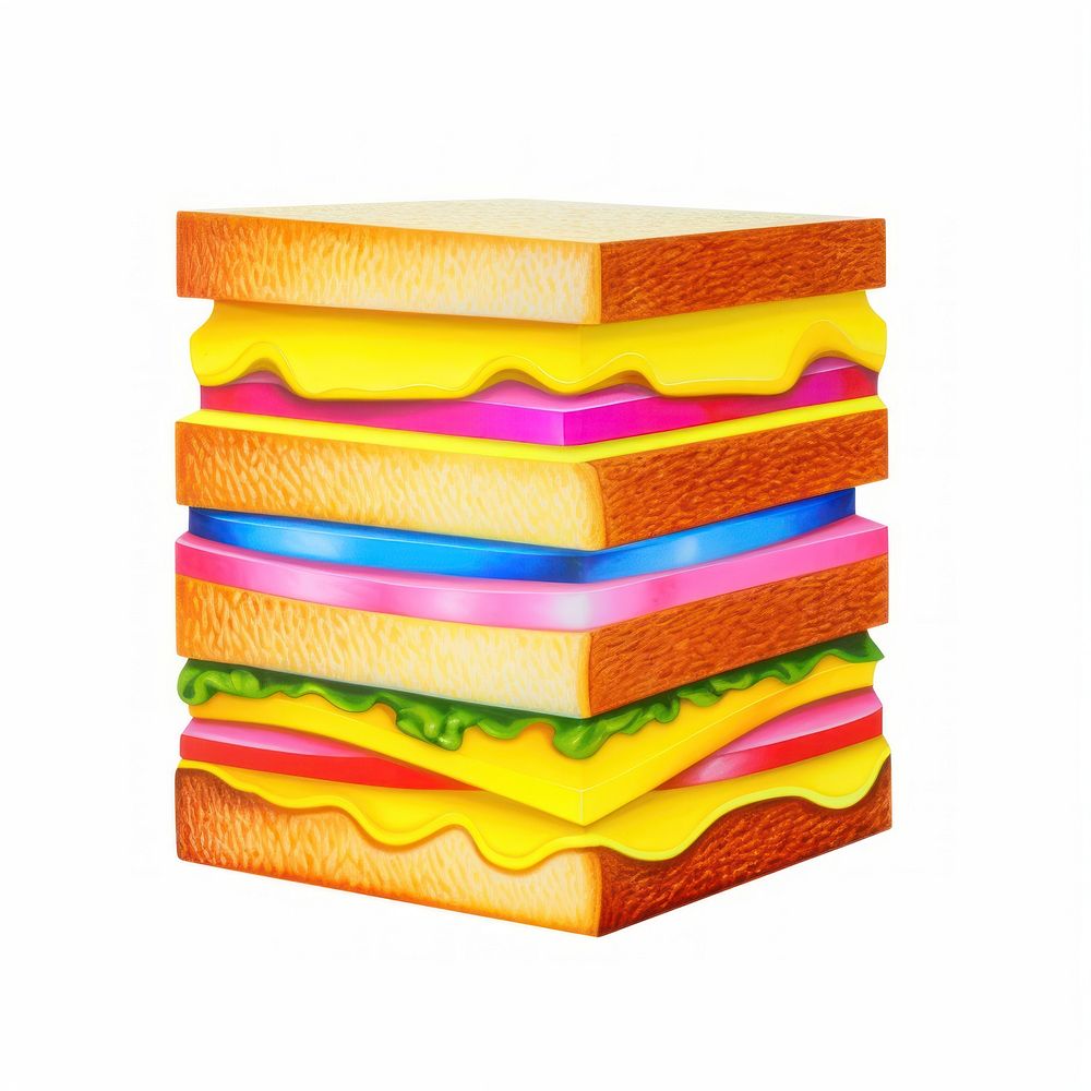 Surrealistic painting of sandwich bread food white background.