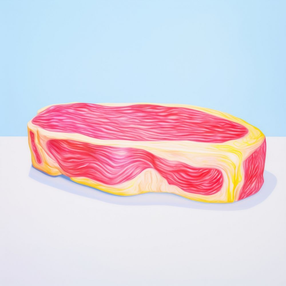 Surrealistic painting of steak pattern ketchup yellow.