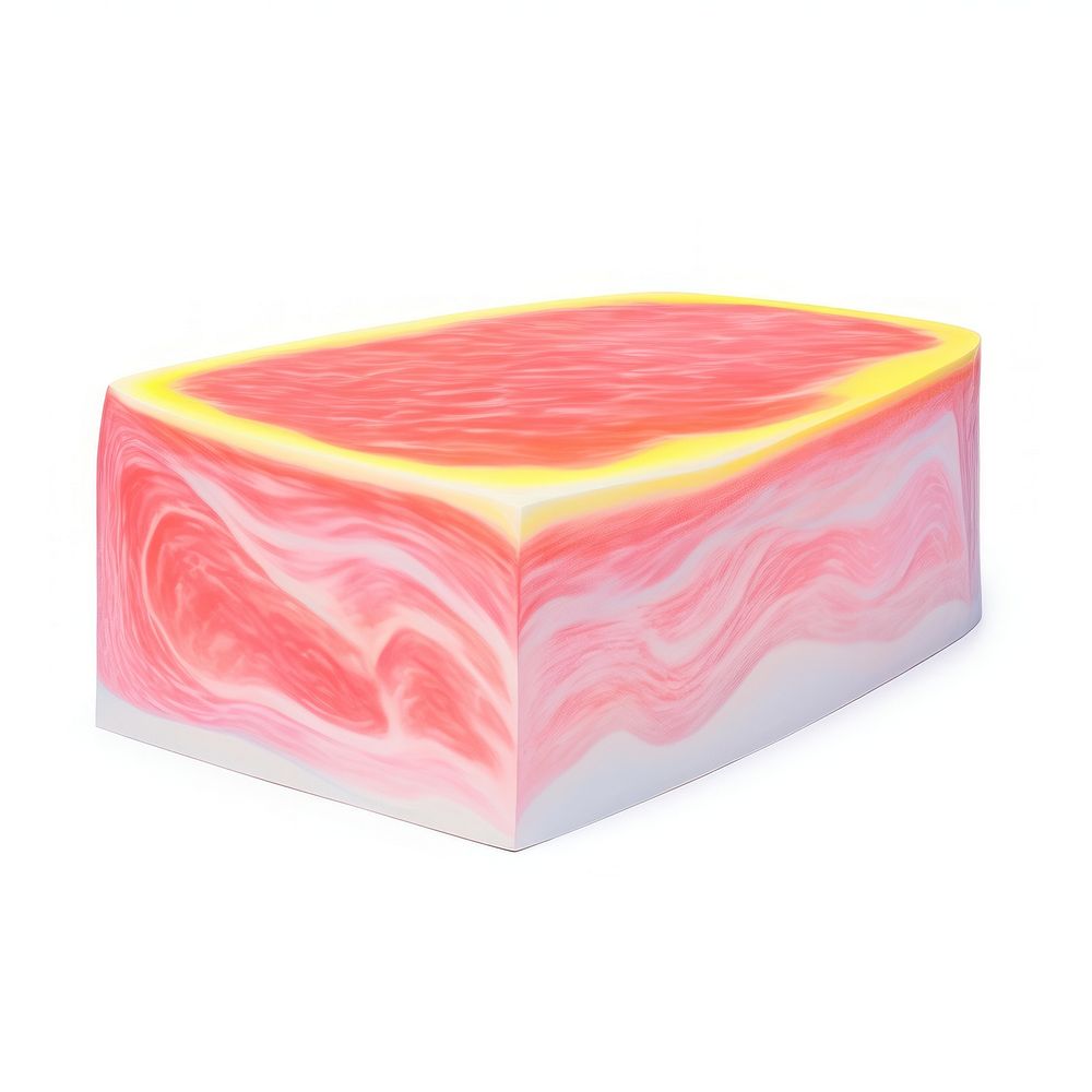 Surrealistic painting of steak white background accessories rectangle.