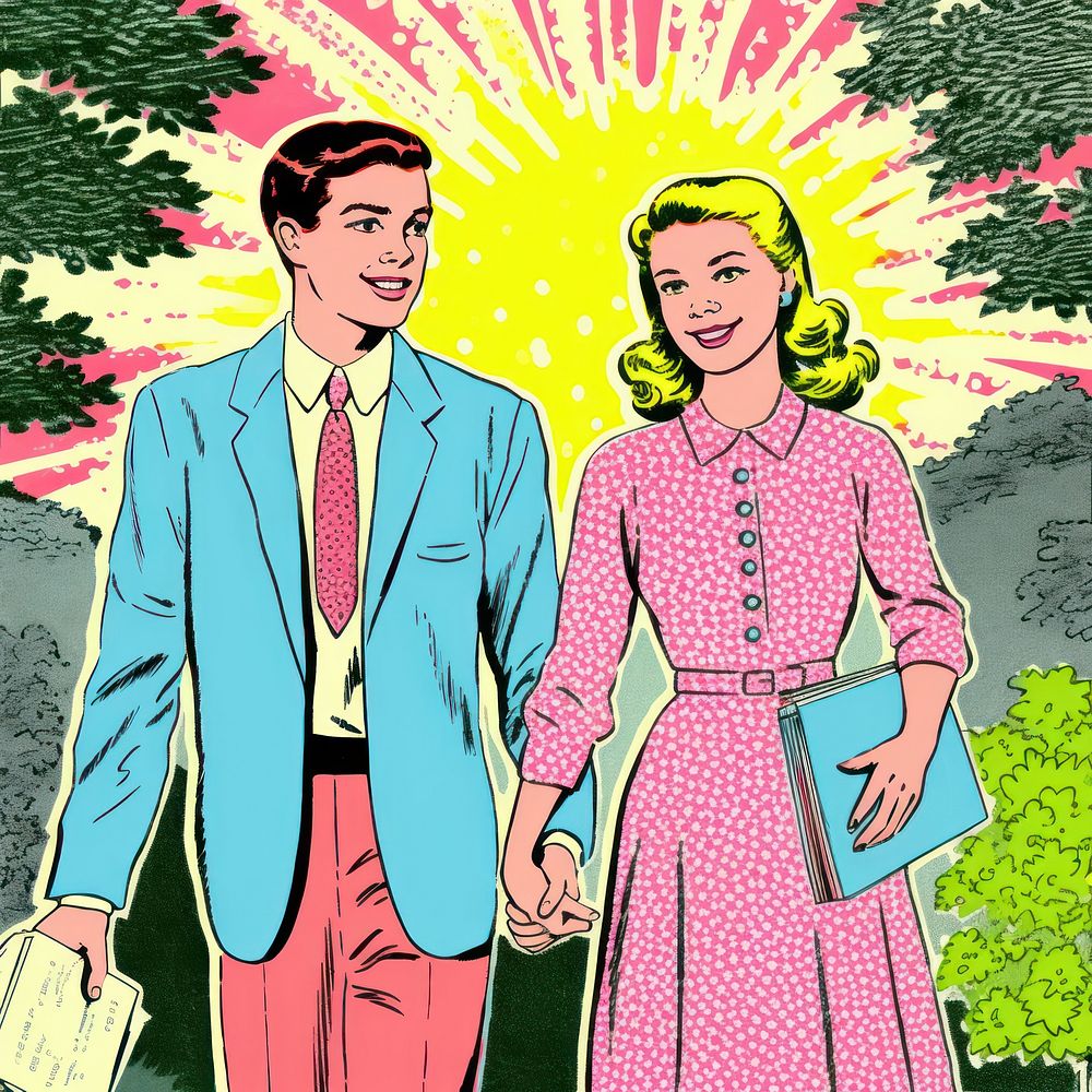 Comic of teen couple holding hands comics adult art.