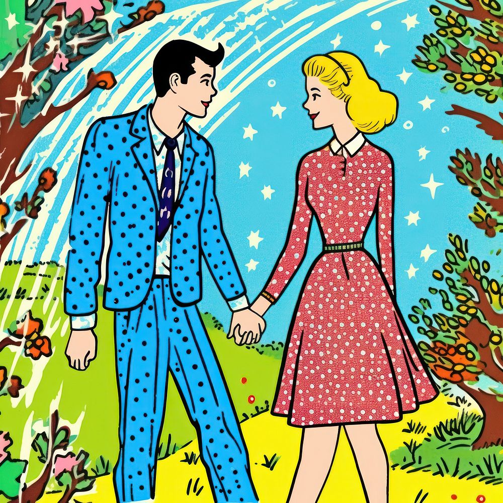 Comic of teen couple holding hands pattern comics adult.