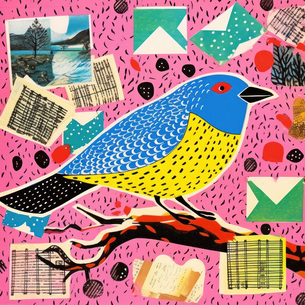 Comic of bird pattern collage paper.