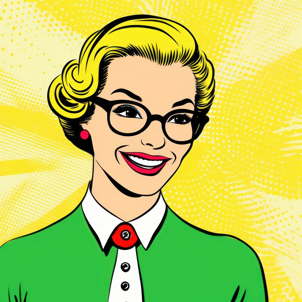 Comic of business woman smiling portrait glasses drawing.