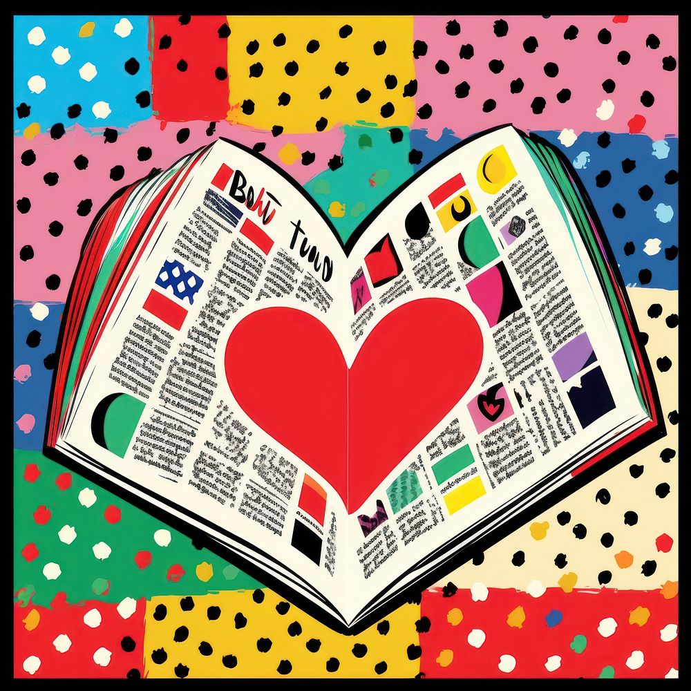Comic of heart icon paper publication pattern.