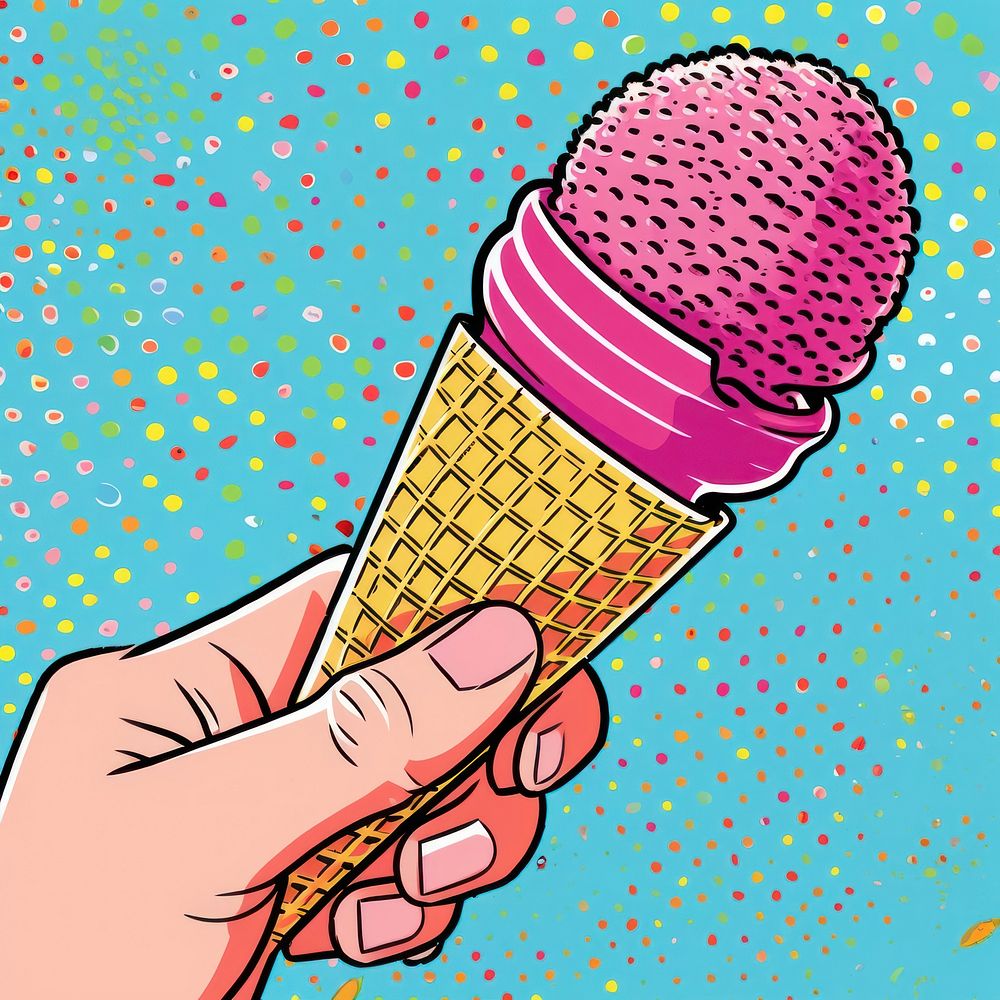 Comic of ice cream creativity microphone holding.