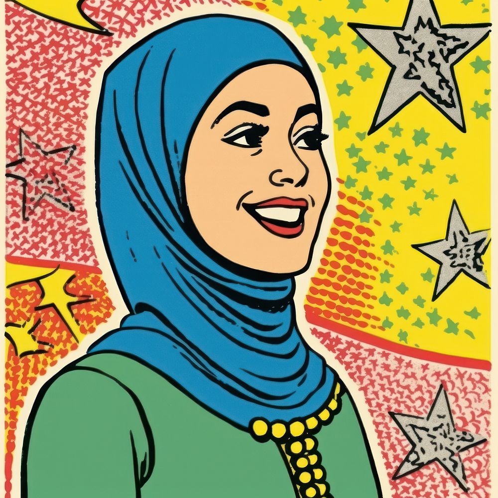 Comic of muslim woman smiling comics adult art.