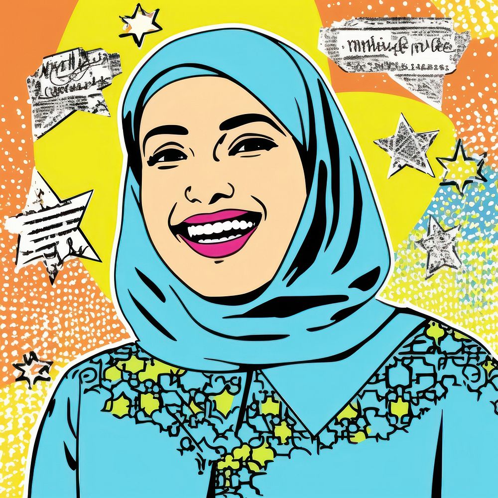Comic of muslim woman smiling drawing comics adult.