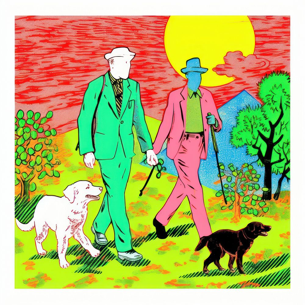 Comic of old man walking with his dog mammal comics adult.
