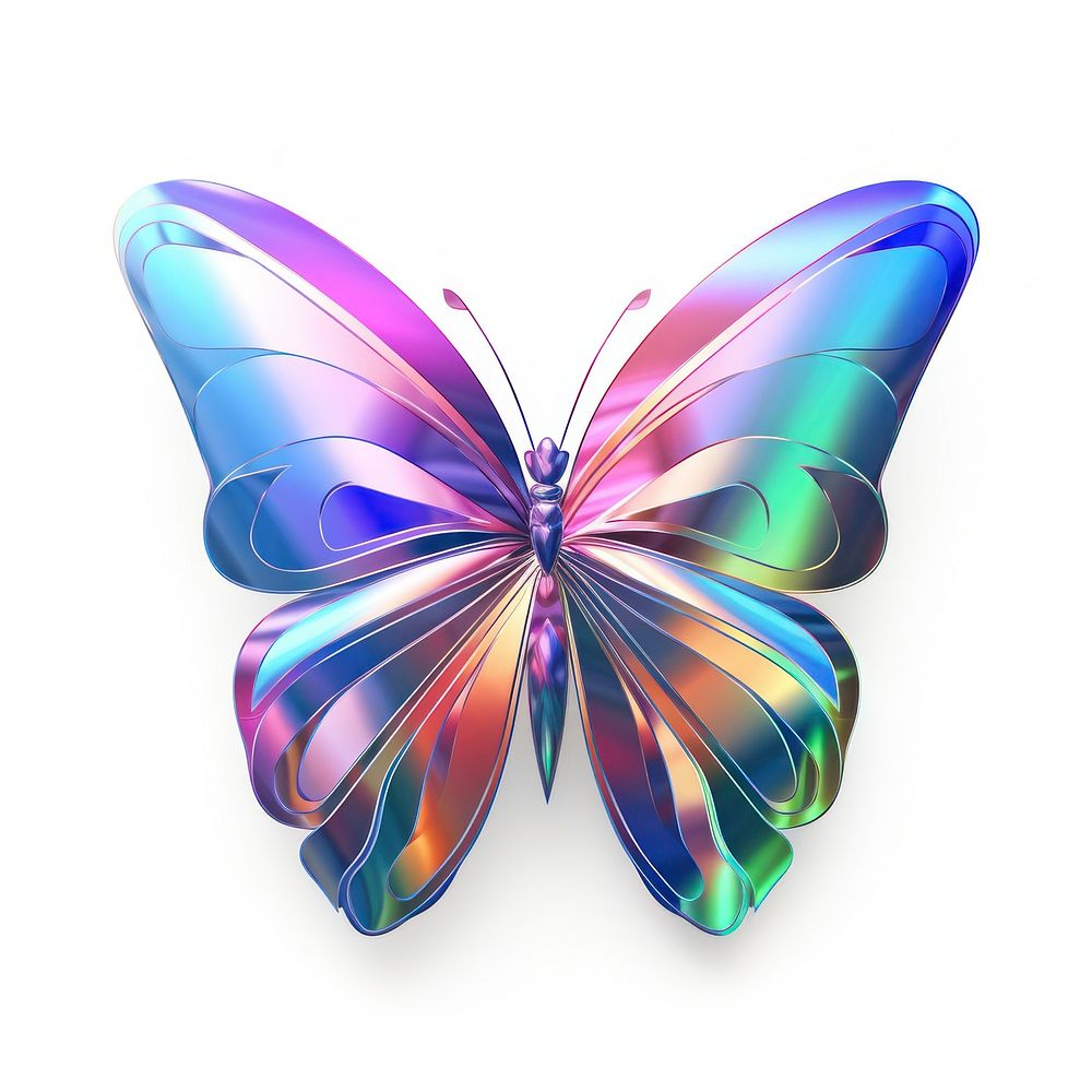 Butterfly icon iridescent white background creativity fragility.