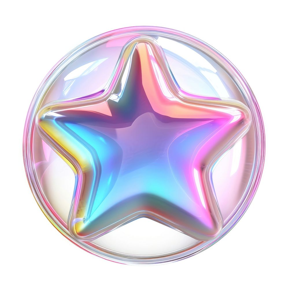Star symbol iridescent shape white background abstract.