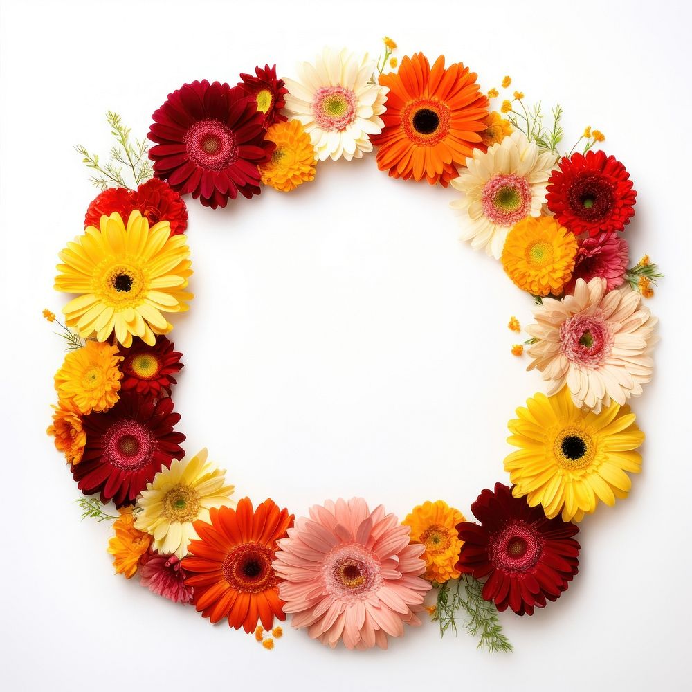 Floral frame colour gerbera flower circle wreath.