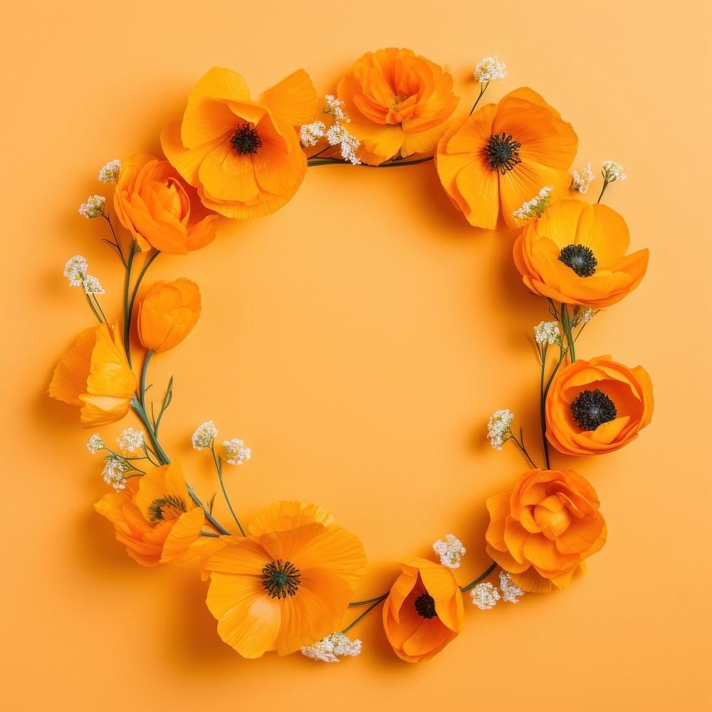 Floral frame california poppy flower nature circle.