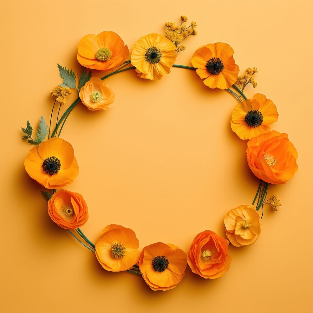Floral frame california poppy flower nature circle.