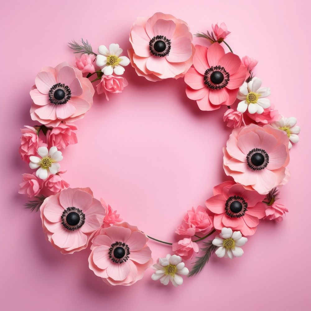 Floral frame anemone flower nature circle.