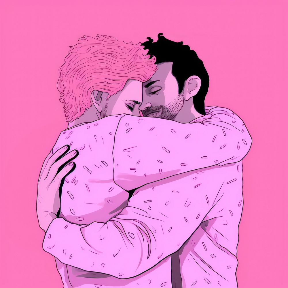 Hugging drawing sketch pink.