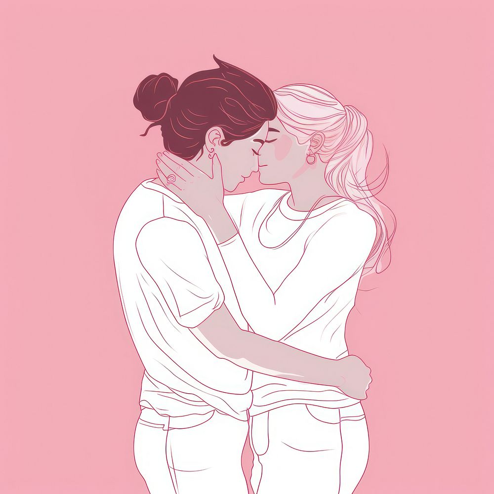 Kissing drawing sketch pink.