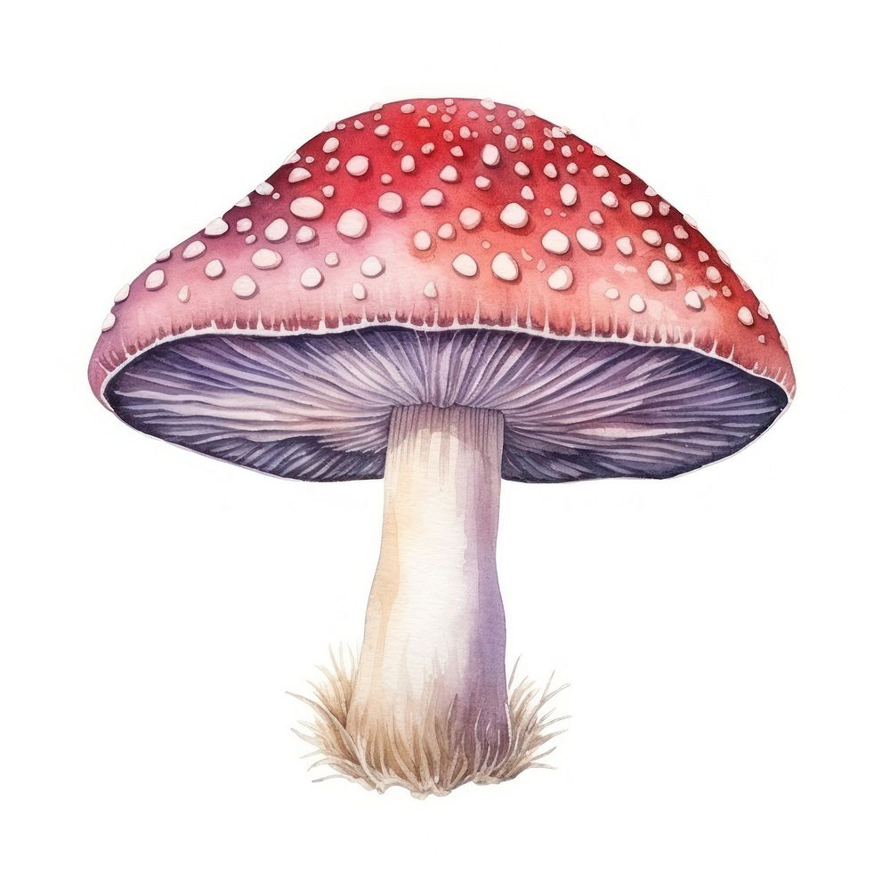 Mushroom in Watercolor style agaric fungus white background.