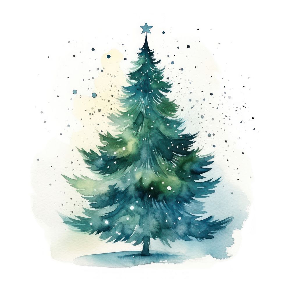 Christmas tree box in Watercolor style christmas plant pine.