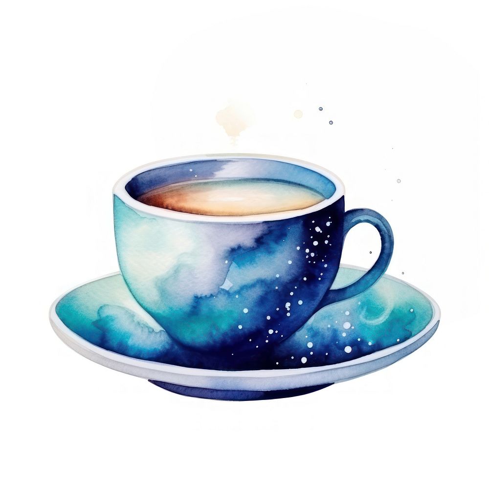 Coffee cup in Watercolor style saucer drink mug.
