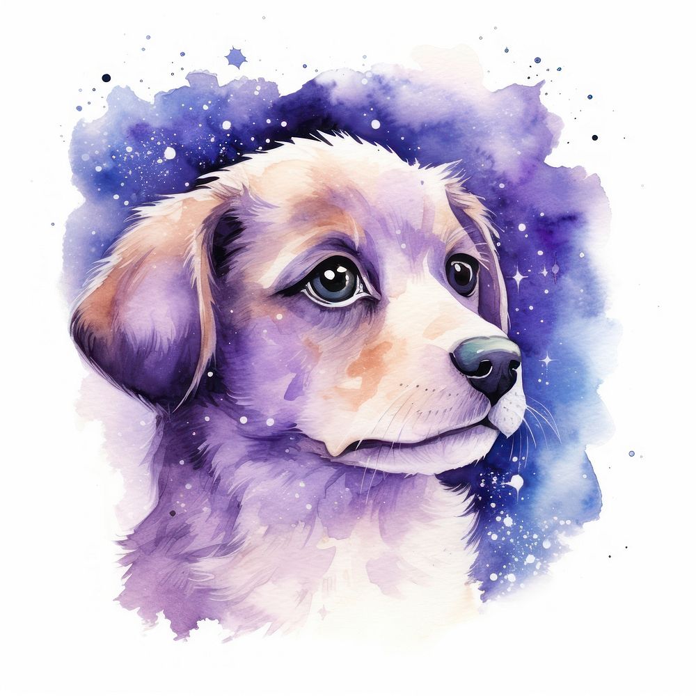 Dog in Watercolor style animal mammal purple.