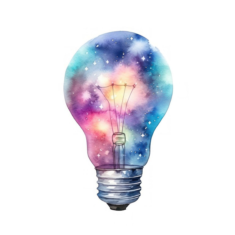 Light bulb drop in Watercolor style lightbulb galaxy white background.