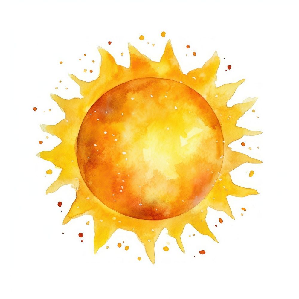 Sun in Watercolor style outdoors sky white background.