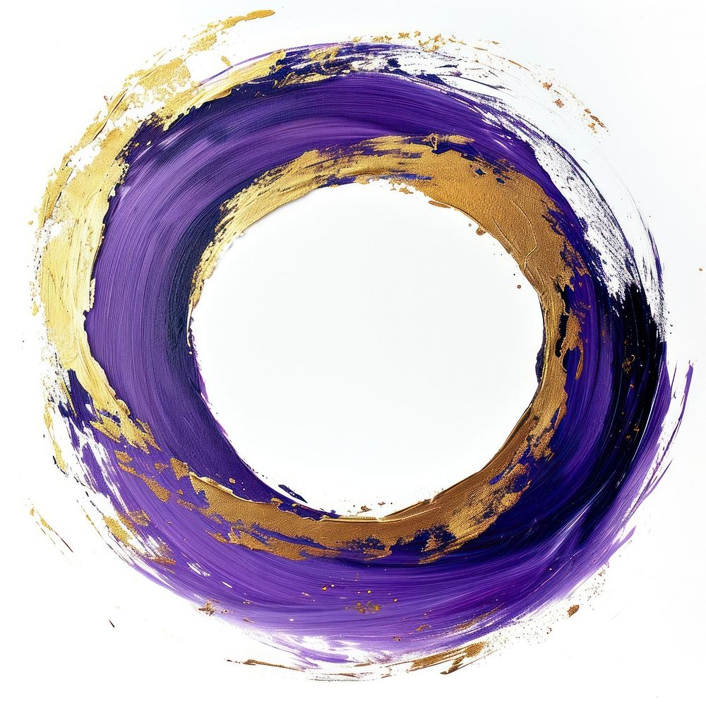 Circle brush stroke purple paint white background.