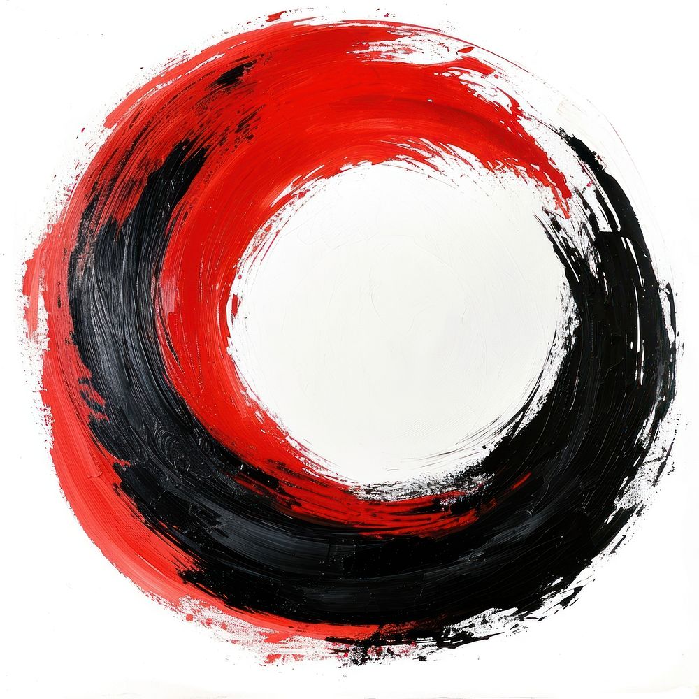 Circle brush stroke paint red white background.