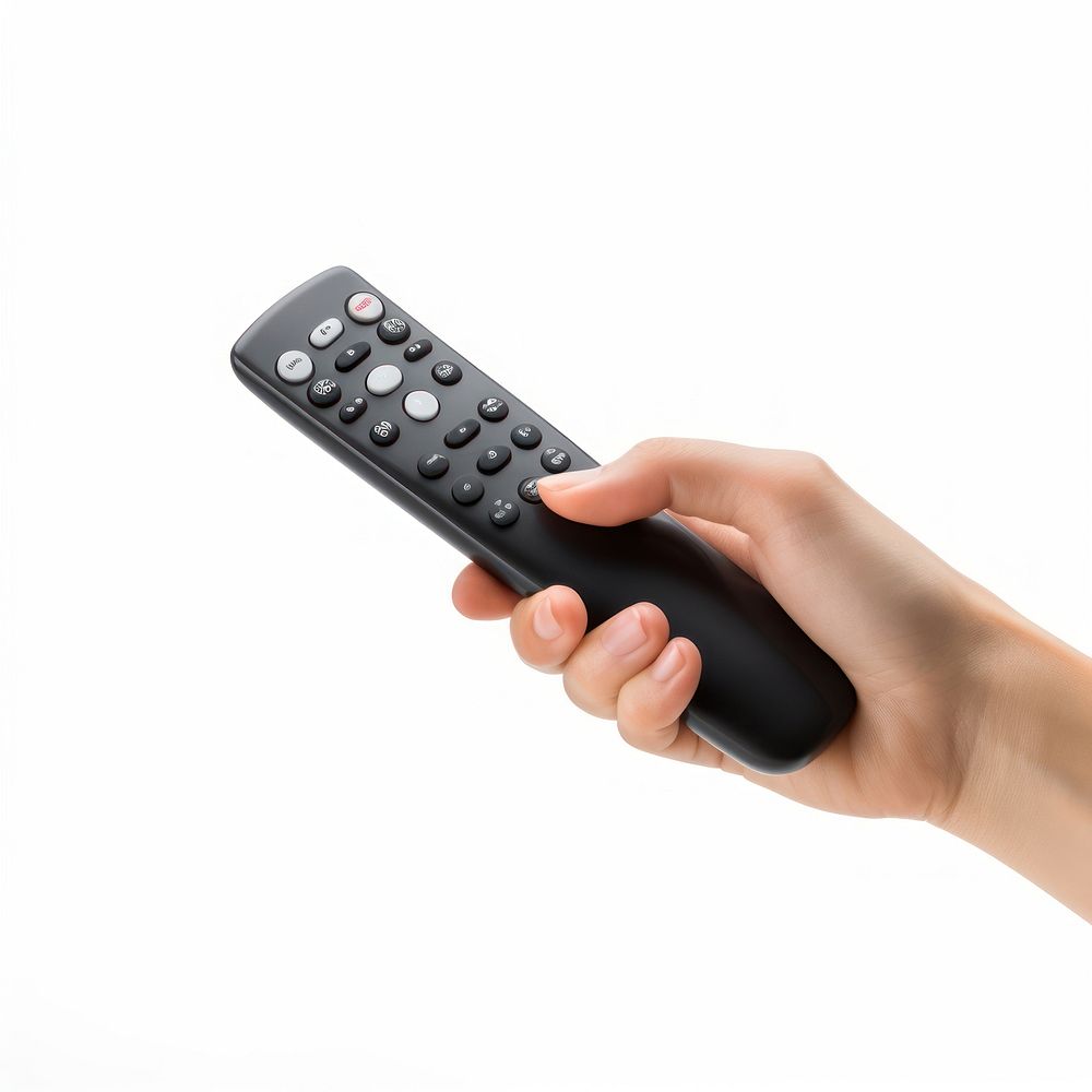 Hand with remote control white background electronics technology. AI generated Image by rawpixel.