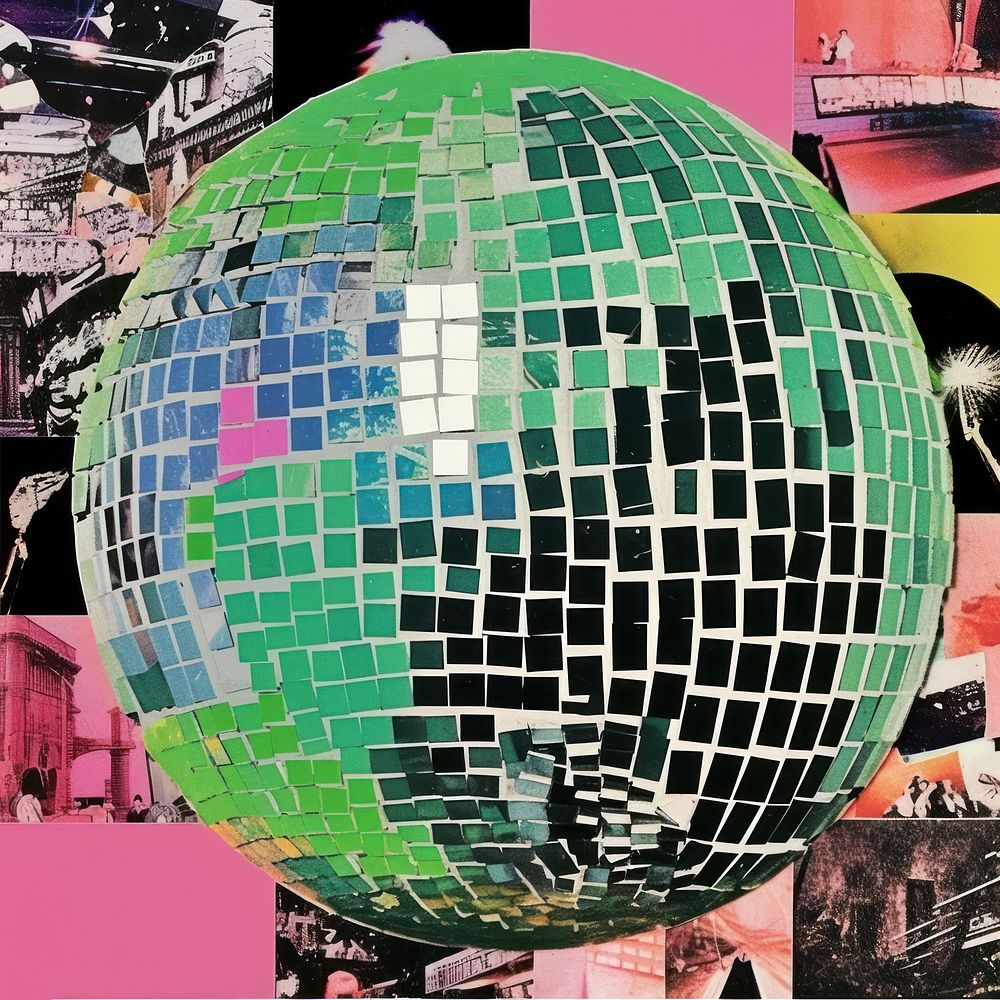 Minimal disco ball art collage sphere.