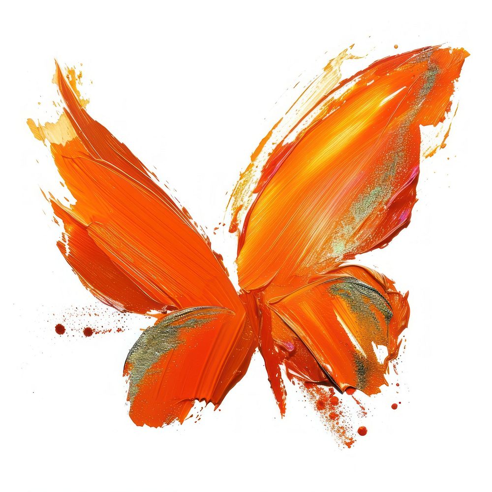 Paint butterfly shape brush stroke goldfish white background splattered.