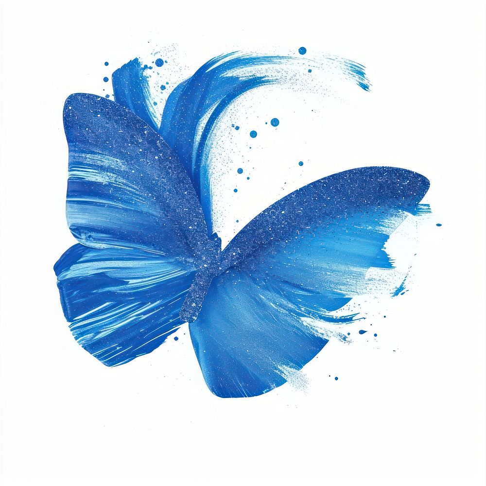 Paint butterfly shape brush stroke petal blue white background.