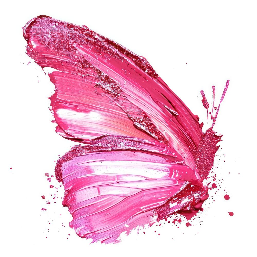 Paint butterfly shape brush stroke petal pink white background.