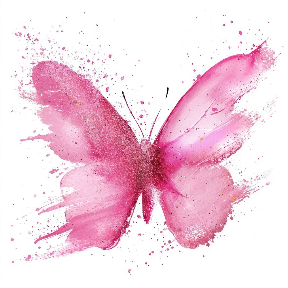 Paint butterfly shape brush stroke petal pink white background.