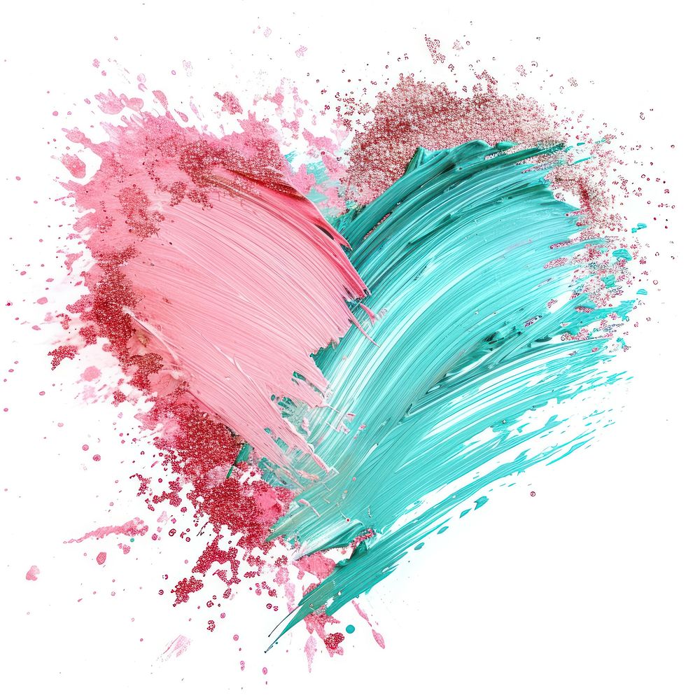 Paint heart shape brush stroke backgrounds pink white background.