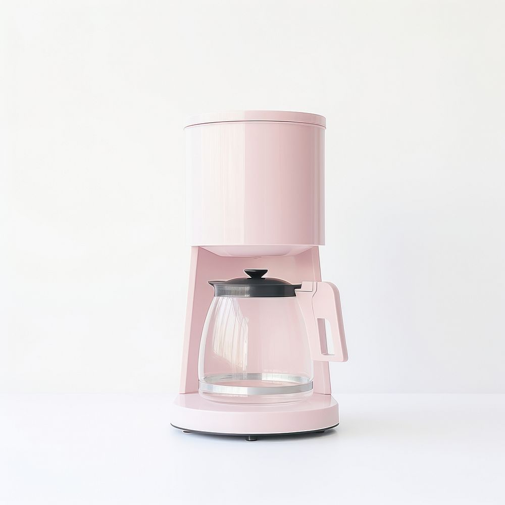 A minimal pink coffee maker appliance mixer white background.