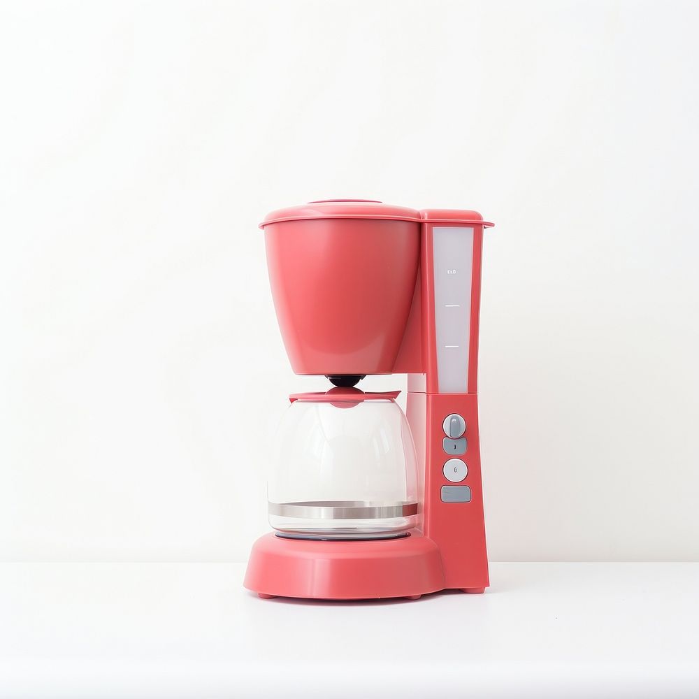 A minimal red coffee maker appliance mixer white background.