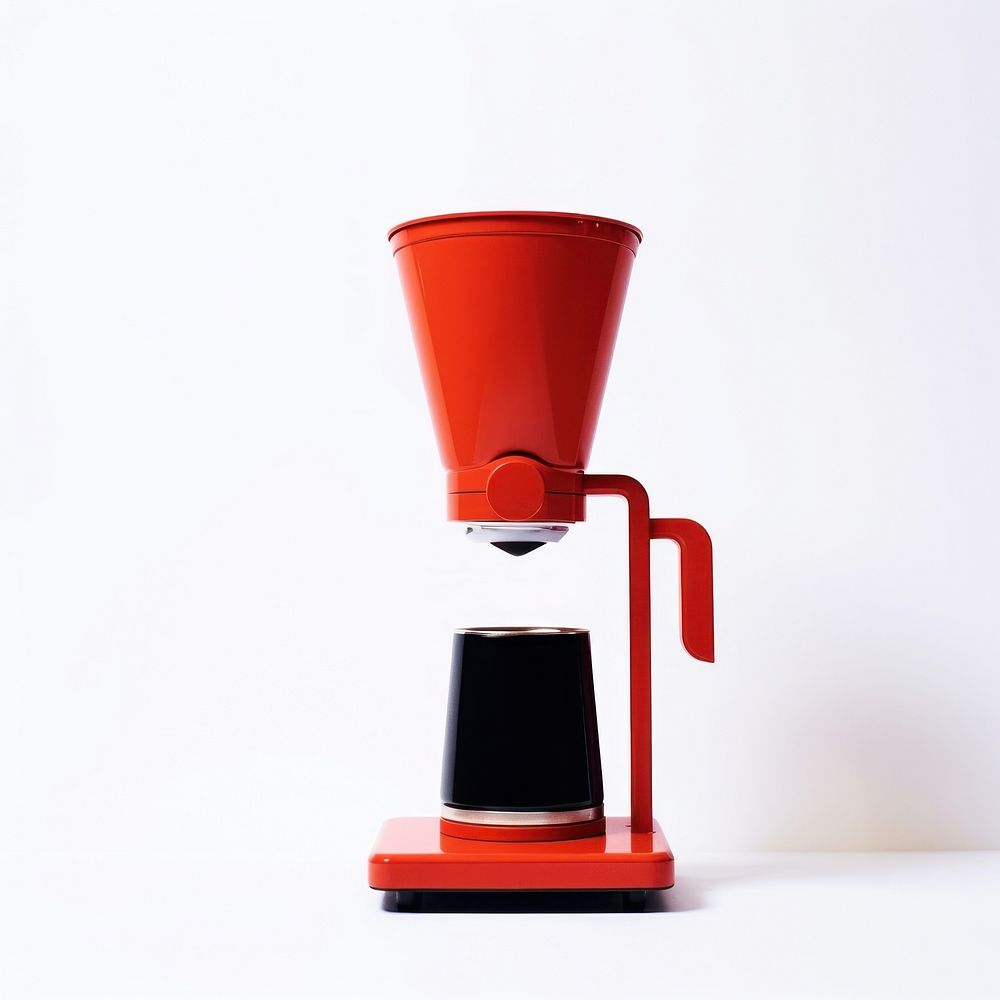 A minimal red coffee maker mixer cup white background.