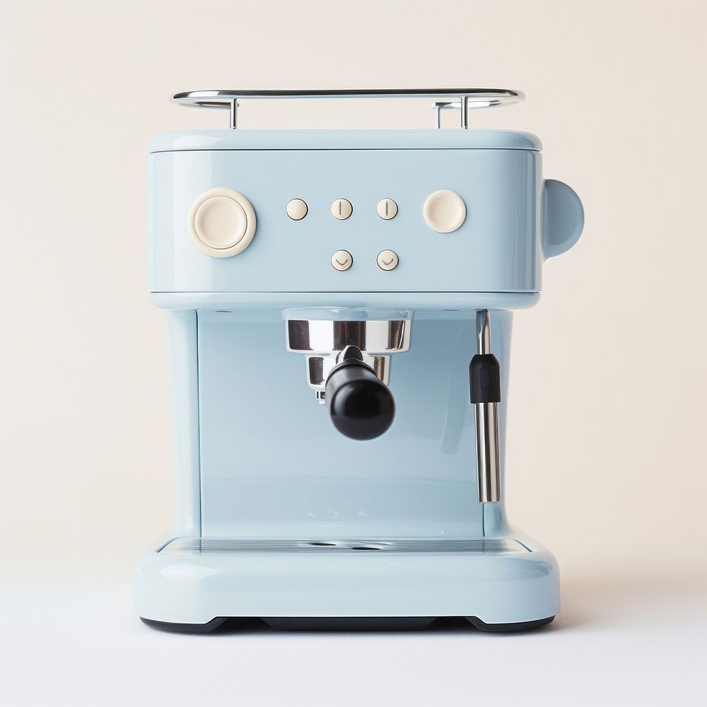A babyblue minimal beige coffee machine coffeemaker technology medication.