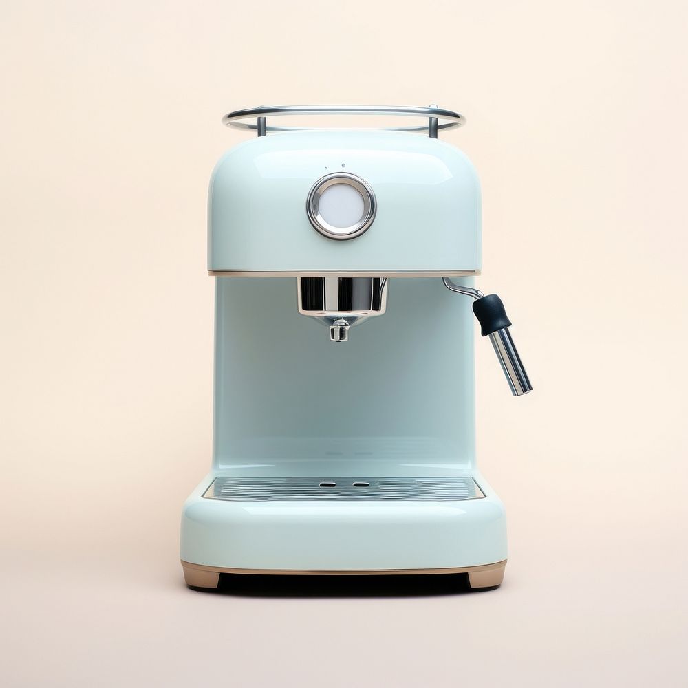 A babyblue minimal beige coffee machine coffeemaker technology appliance.